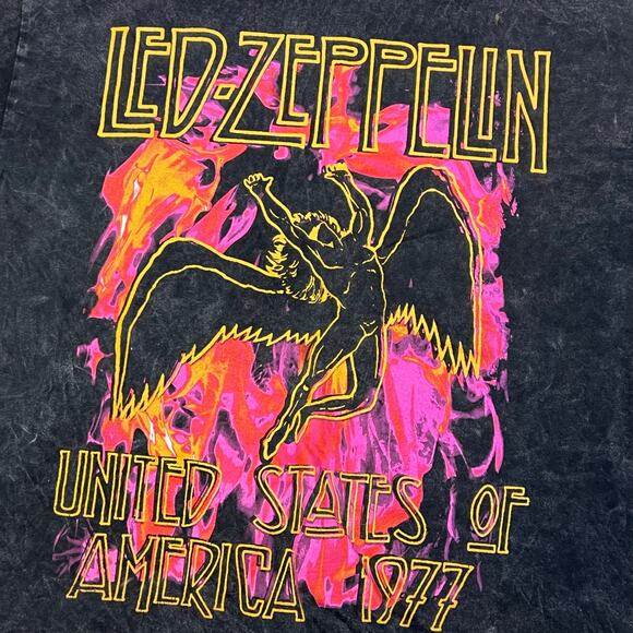 LED ZEPPELIN USA 1977 Graphics Short Sleeve Black Faded Shirt Large Black Used - Picture 3 of 4